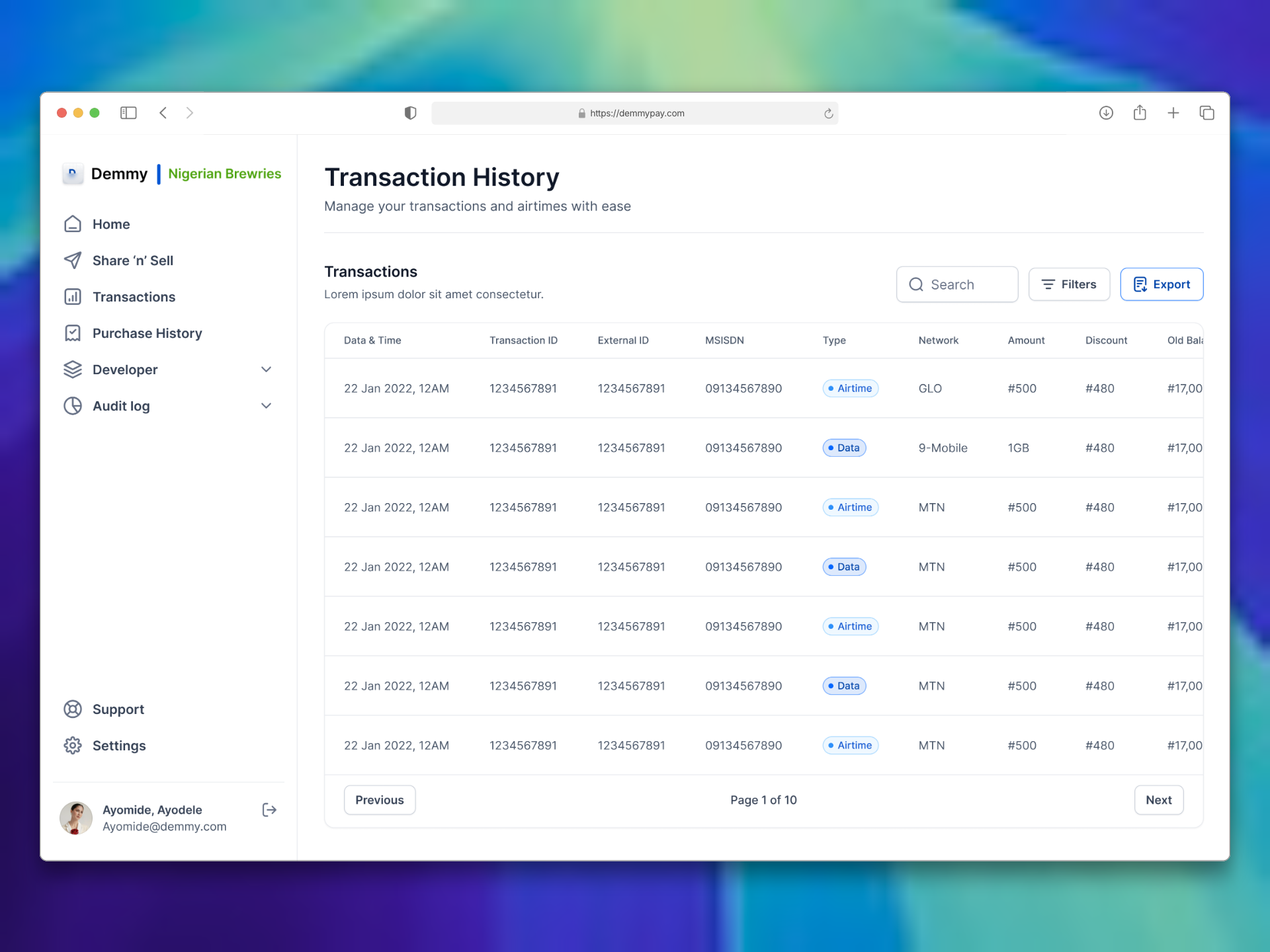 Transaction History